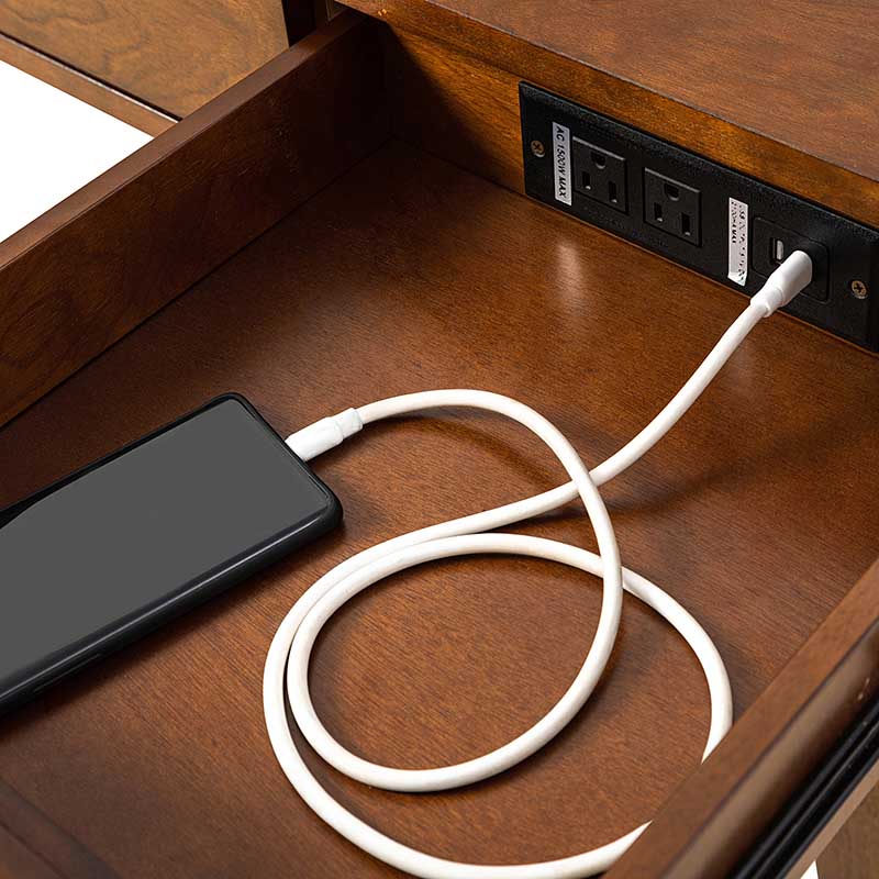 Charlotte Mid-Century Desk with Drawers & Charging Station
