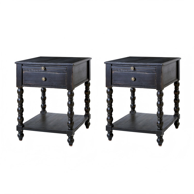 Ira Farmhouse Solid Wood End Table with Built-in Charging Outlets