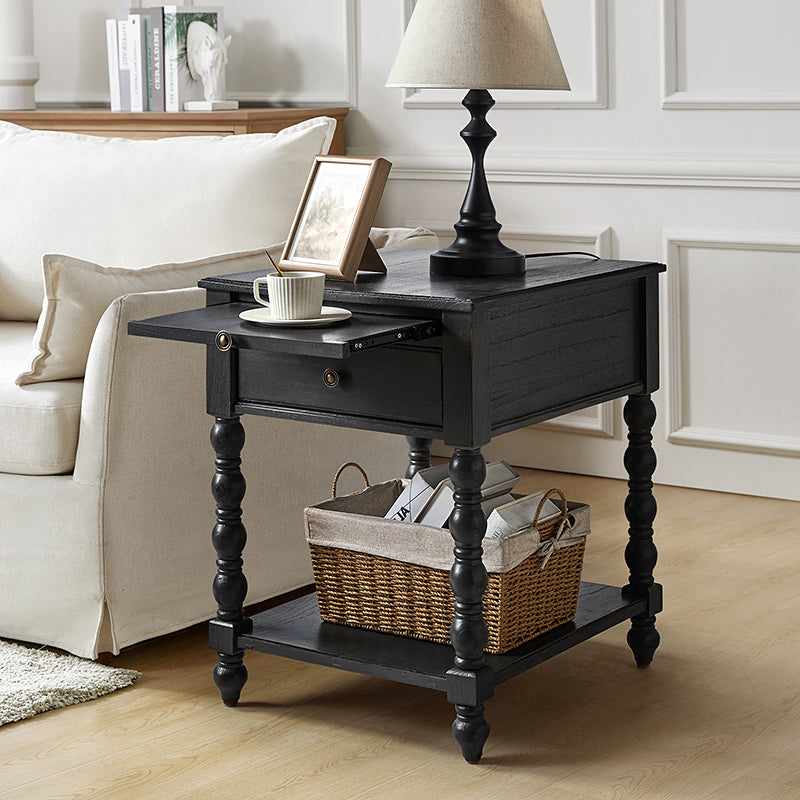 Ira Farmhouse Solid Wood End Table with Built-in Charging Outlets