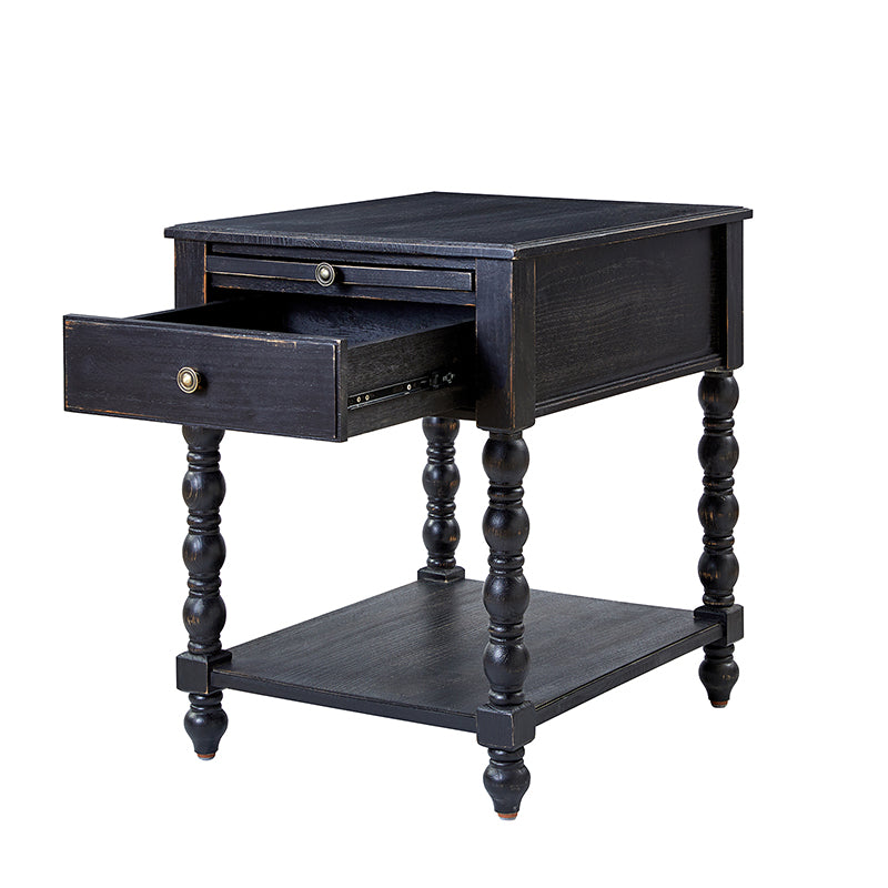 Ira Farmhouse Solid Wood End Table with Built-in Charging Outlets