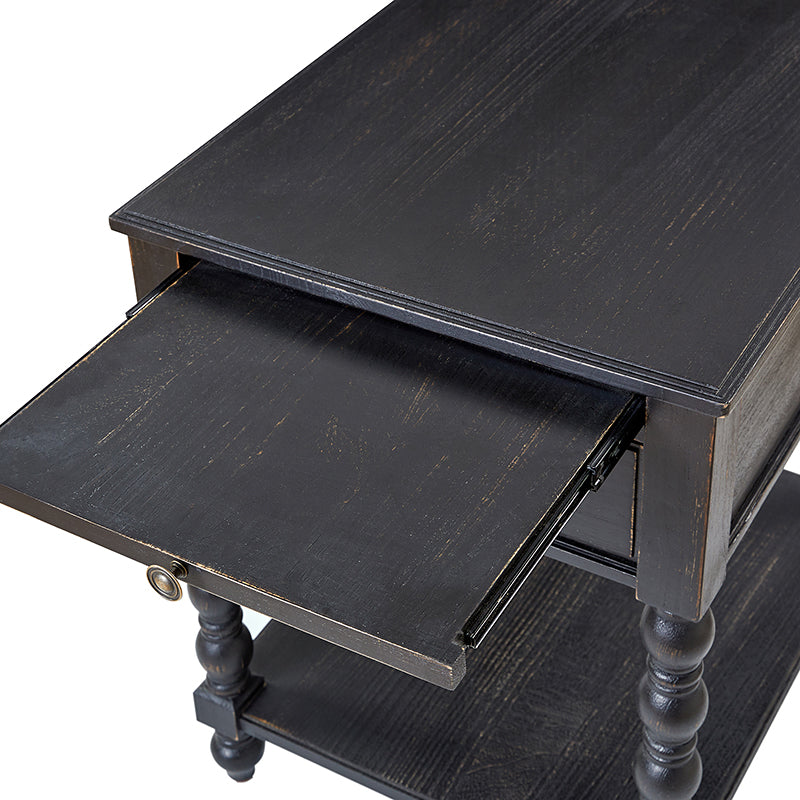 Ira Farmhouse Solid Wood End Table with Built-in Charging Outlets