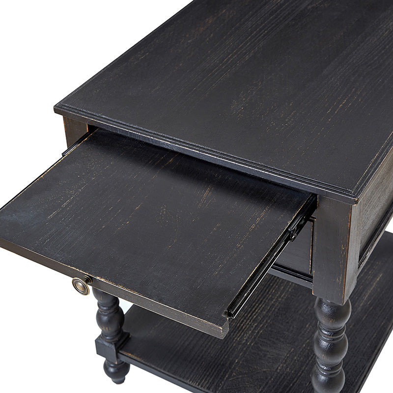 Ira Farmhouse Solid Wood End Table with Built-in Charging Outlets