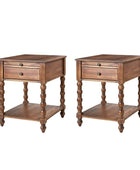 Ira Farmhouse Solid Wood End Table with Built-in Charging Outlets