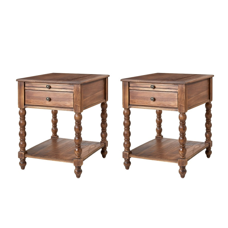 Ira Farmhouse Solid Wood End Table with Built-in Charging Outlets