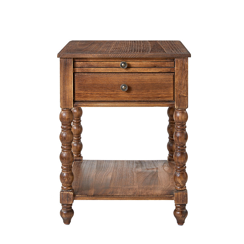 Ira Farmhouse Solid Wood End Table with Built-in Charging Outlets