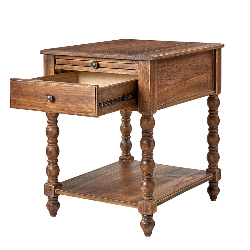 Ira Farmhouse Solid Wood End Table with Built-in Charging Outlets