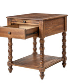 Ira Farmhouse Solid Wood End Table with Built-in Charging Outlets