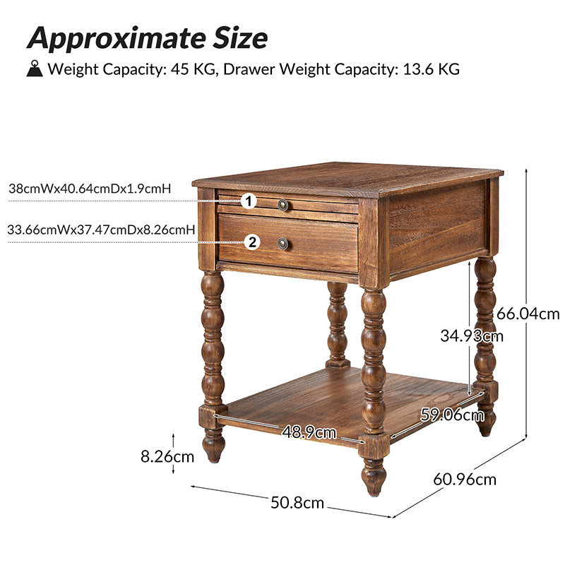 Ira Farmhouse Solid Wood End Table with Built-in Charging Outlets