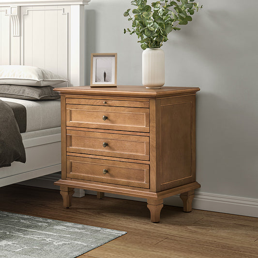 Farmhouse 3-Drawer Nightstand with Shelf & Charging Port