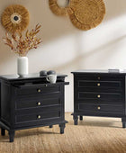 Farmhouse 3-Drawer Nightstand with Shelf & Charging Port