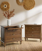 Farmhouse 3-Drawer Nightstand with Shelf & Charging Port