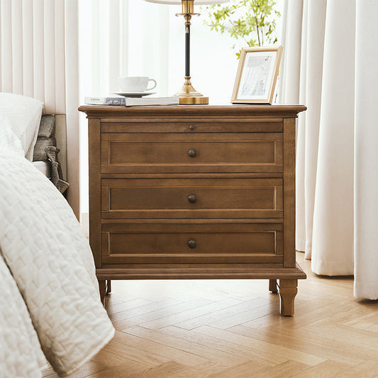 Farmhouse 3-Drawer Nightstand with Shelf & Charging Port