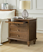 Farmhouse 3-Drawer Nightstand with Shelf & Charging Port