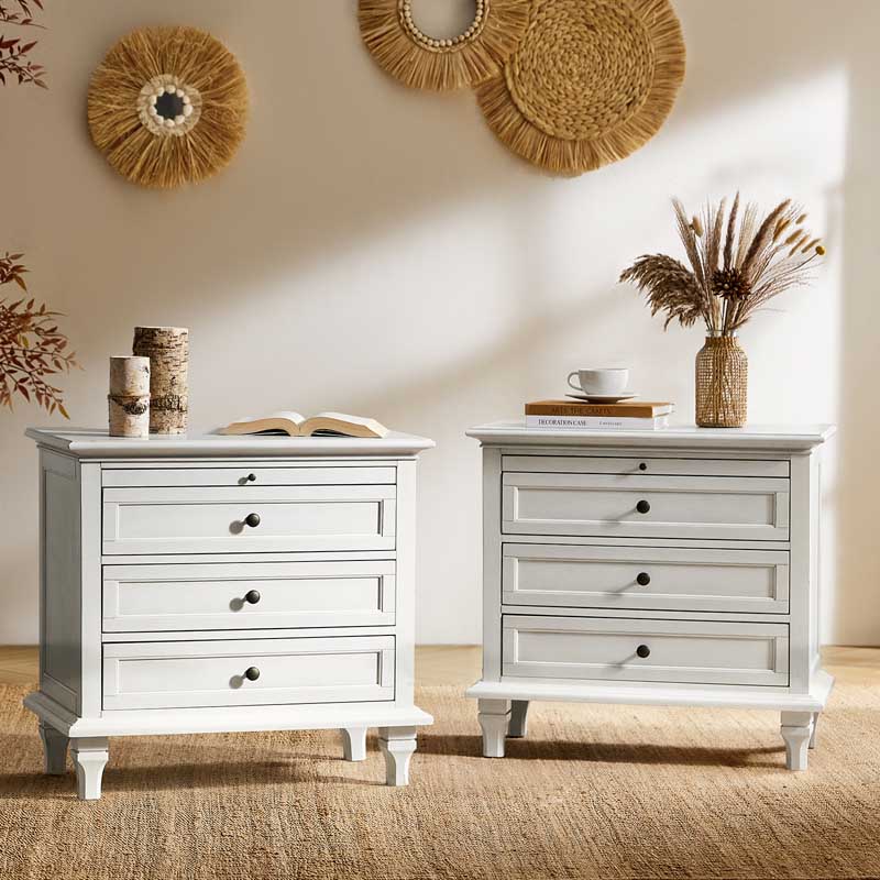 Farmhouse 3-Drawer Nightstand with Shelf & Charging Port
