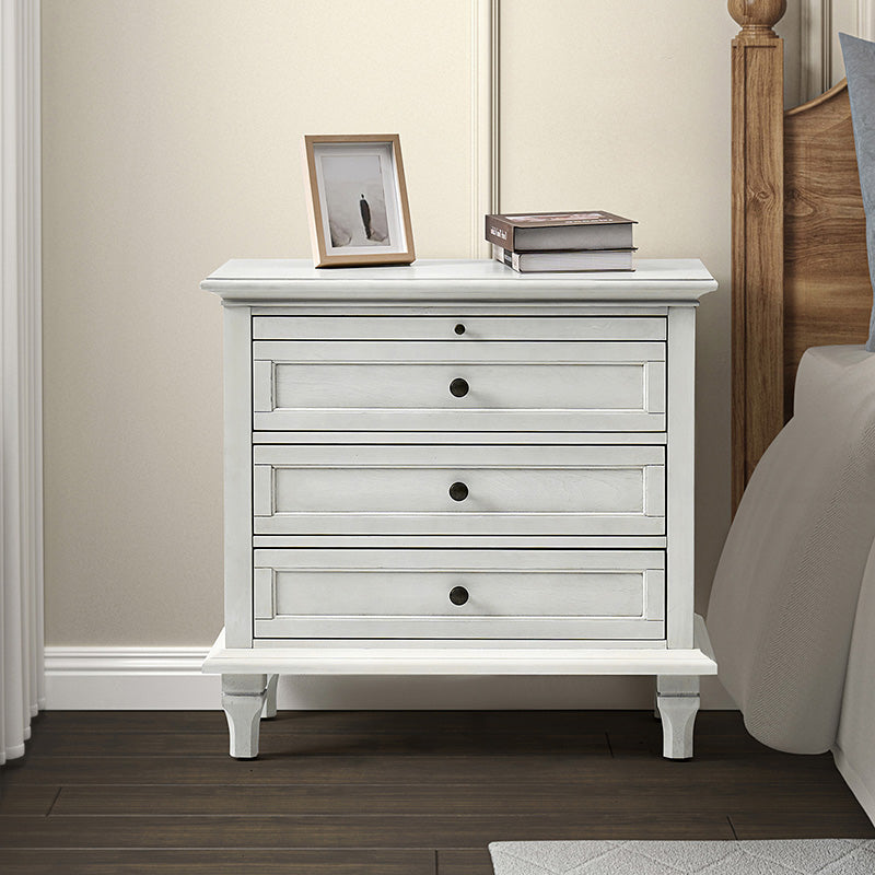 Farmhouse 3-Drawer Nightstand with Shelf & Charging Port