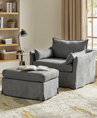 Farmhouse Slipcovered Armchair with Large Ottoman