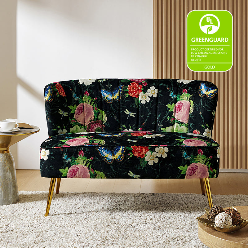 Floral Upholstered Loveseat with Tufted Back