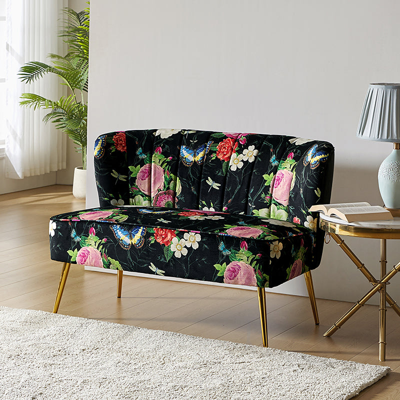 Floral Upholstered Loveseat with Tufted Back