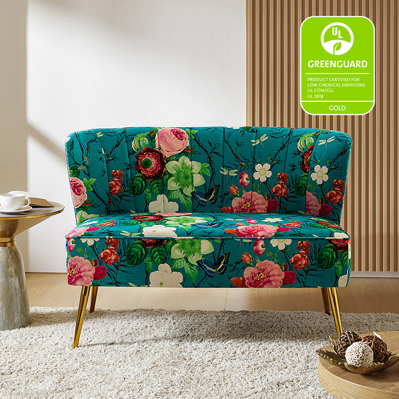 Floral Upholstered Loveseat with Tufted Back