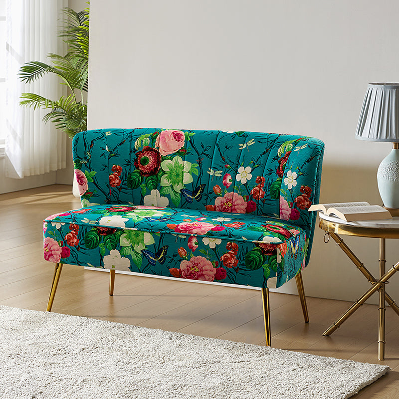 Floral Upholstered Loveseat with Tufted Back