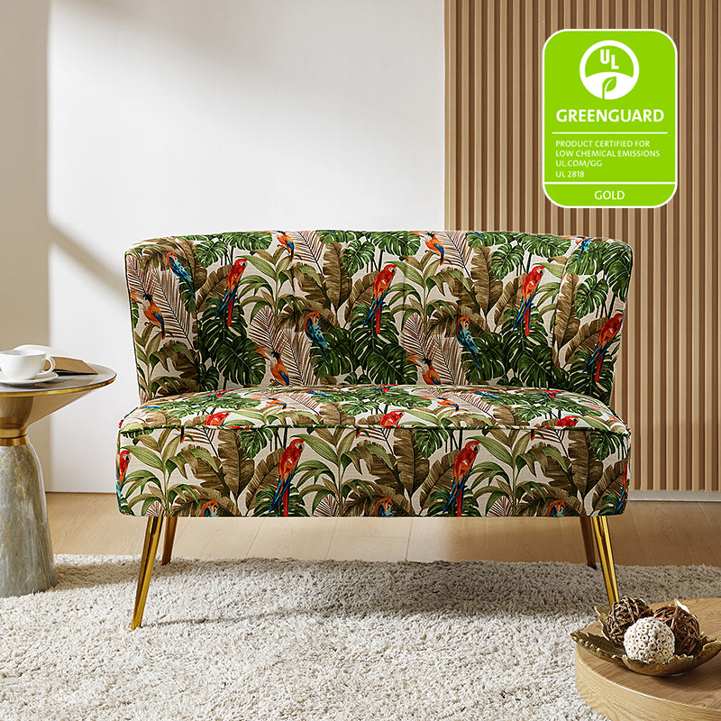 Floral Upholstered Loveseat with Tufted Back