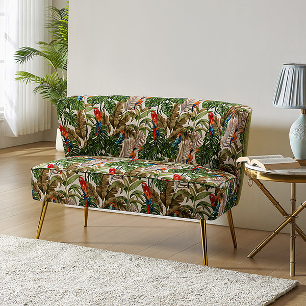 Floral Upholstered Loveseat with Tufted Back
