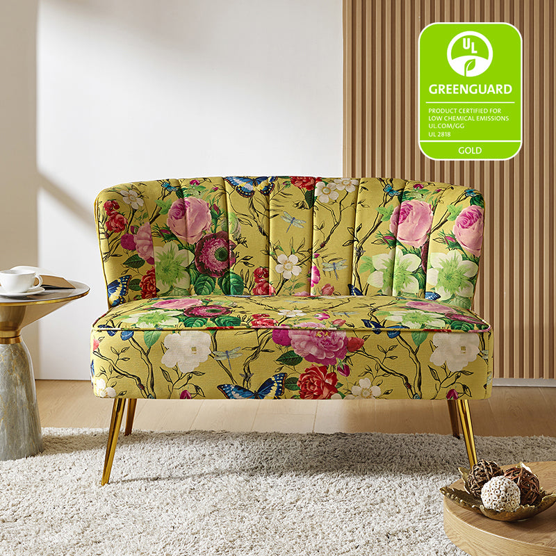 Floral Upholstered Loveseat with Tufted Back