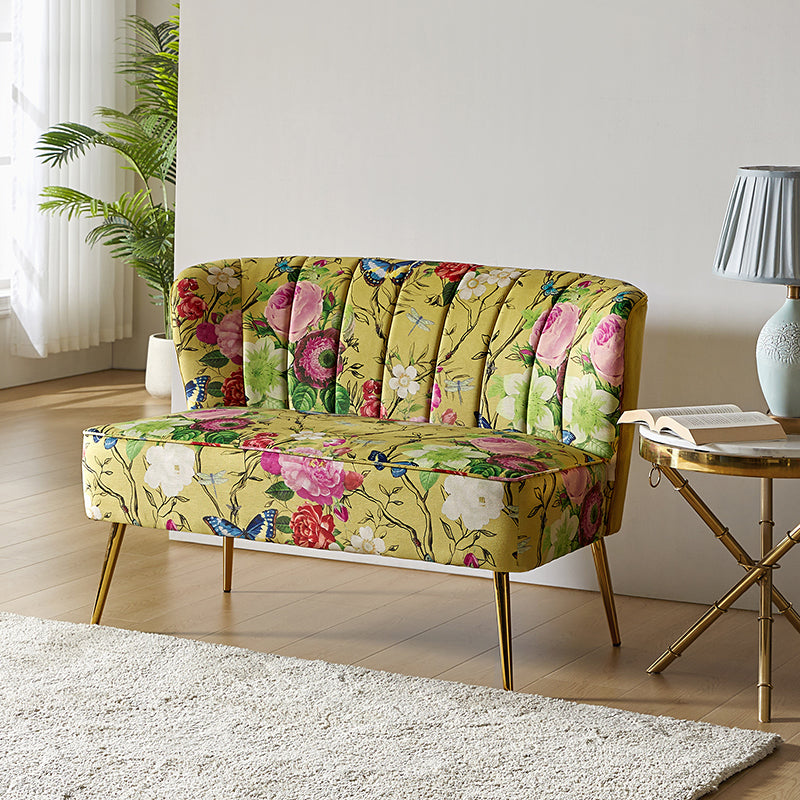 Floral Upholstered Loveseat with Tufted Back