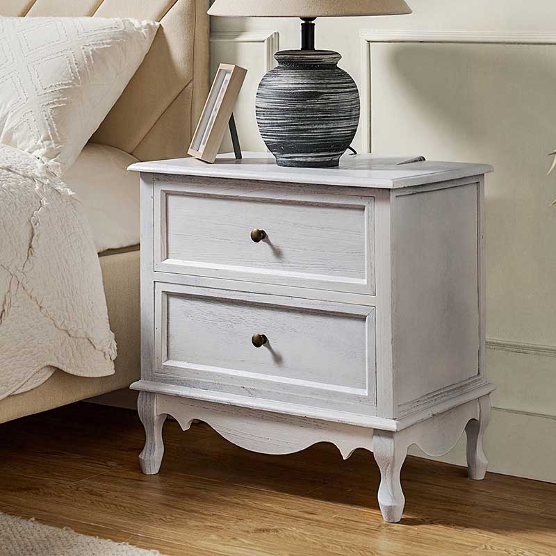 French Country Nightstand with 2 Drawers & Charging Station