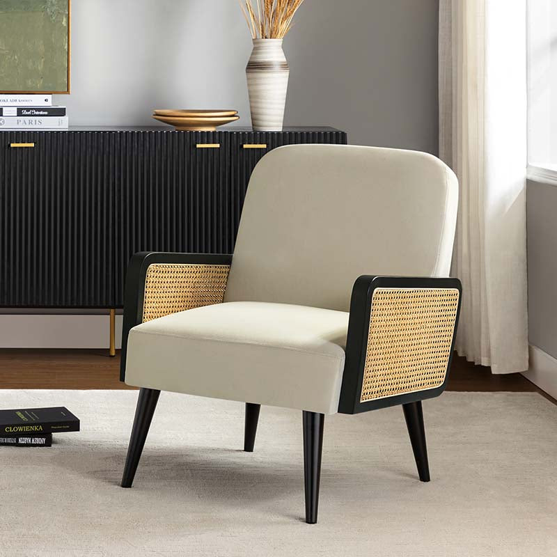 Elva Handcrafted Rattan with Solid Wood Frame Cane Armchair