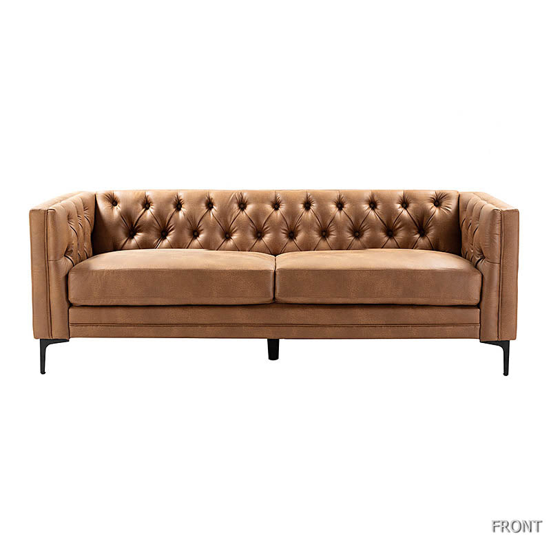 Capsa 213.4 cm Wide Vegan Leather Mid-century Modern Tufted Sofa