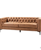 Capsa 213.4 cm Wide Vegan Leather Mid-century Modern Tufted Sofa