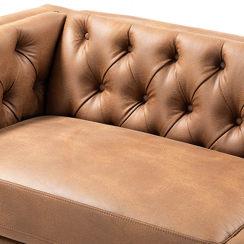 Capsa 213.4 cm Wide Vegan Leather Mid-century Modern Tufted Sofa