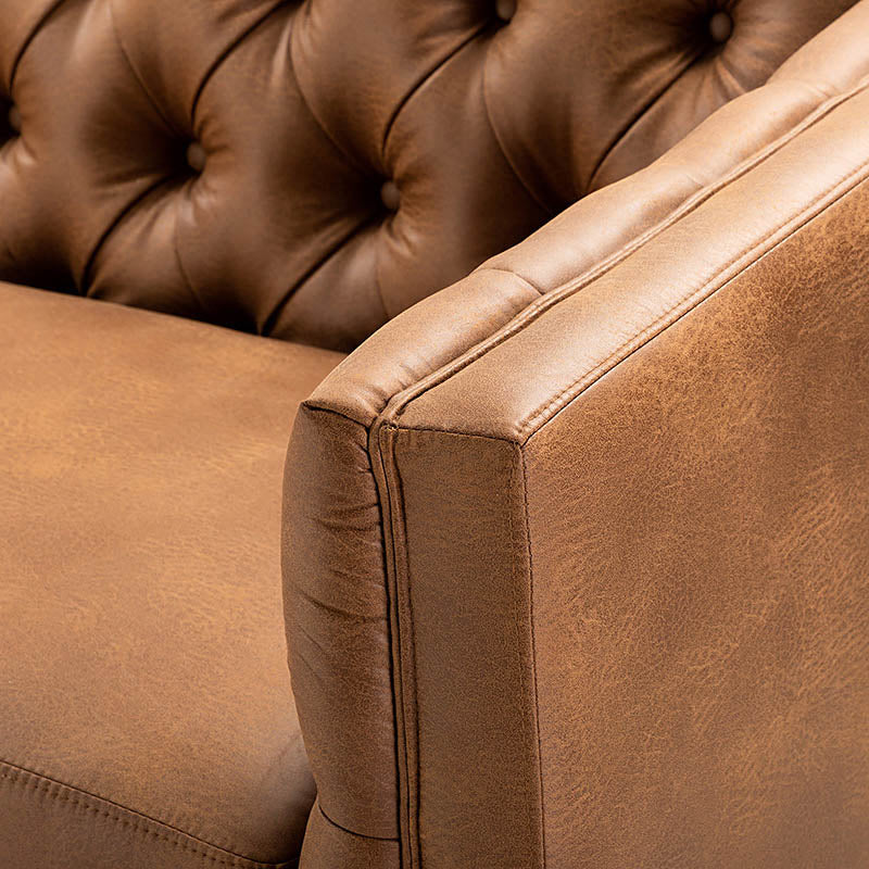 Capsa 213.4 cm Wide Vegan Leather Mid-century Modern Tufted Sofa