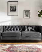 Vegan Leather Mid-century Modern Tufted Sofa