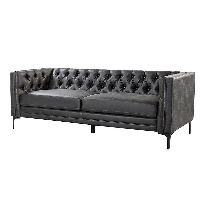 Capsa 213.4 cm Wide Vegan Leather Mid-century Modern Tufted Sofa
