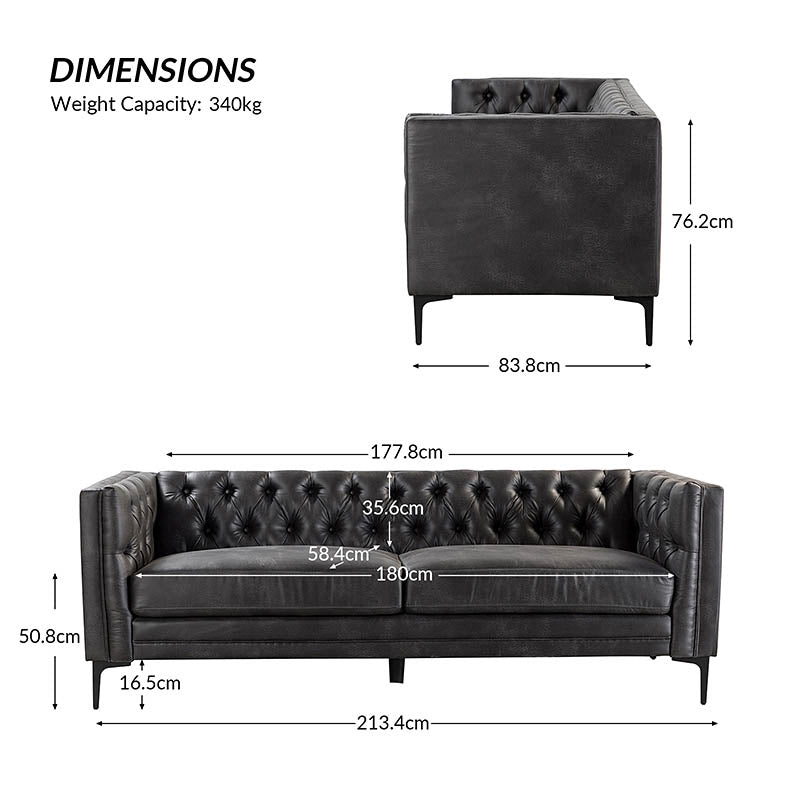Capsa 213.4 cm Wide Vegan Leather Mid-century Modern Tufted Sofa