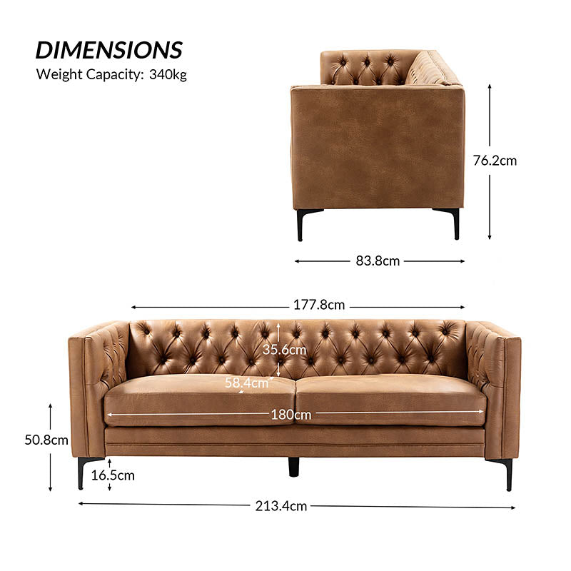 Capsa 213.4 cm Wide Vegan Leather Mid-century Modern Tufted Sofa