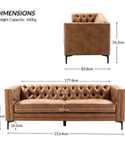 Capsa 213.4 cm Wide Vegan Leather Mid-century Modern Tufted Sofa