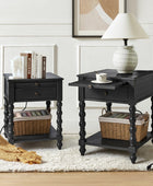 Ira Farmhouse Solid Wood End Table with Built-in Charging Outlets