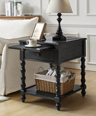 Ira Farmhouse Solid Wood End Table with Built-in Charging Outlets