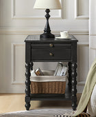 Ira Farmhouse Solid Wood End Table with Built-in Charging Outlets