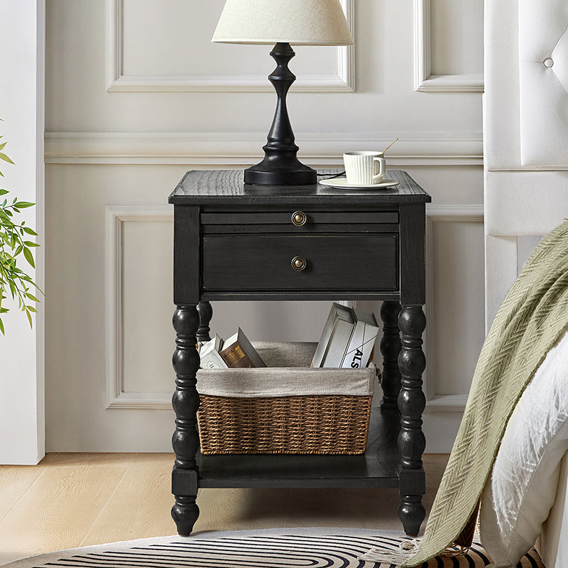 Ira Farmhouse Solid Wood End Table with Built-in Charging Outlets