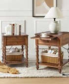 Ira Farmhouse Solid Wood End Table with Built-in Charging Outlets