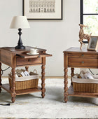 Ira Farmhouse Solid Wood End Table with Built-in Charging Outlets