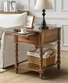 Ira Farmhouse Solid Wood End Table with Built-in Charging Outlets