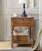 Ira Farmhouse Solid Wood End Table with Built-in Charging Outlets