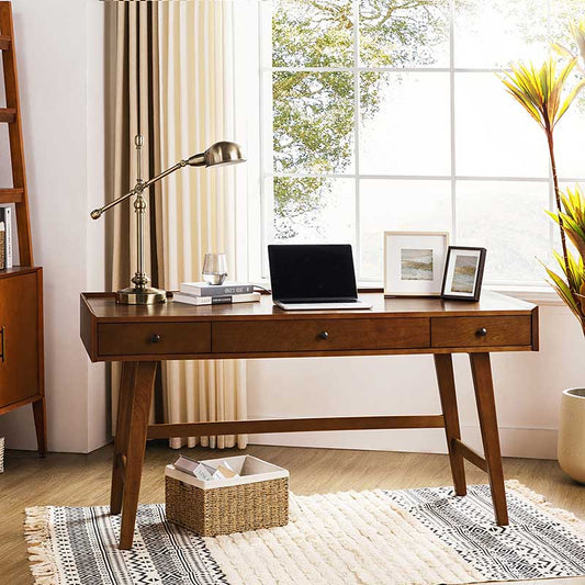 Mid-Century Desk with Drawers & Charging Station
