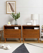 Mid-Century Nightstand with Charging Station & Shelf