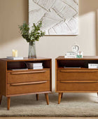 Mid-Century Nightstand with Charging Station & Shelf